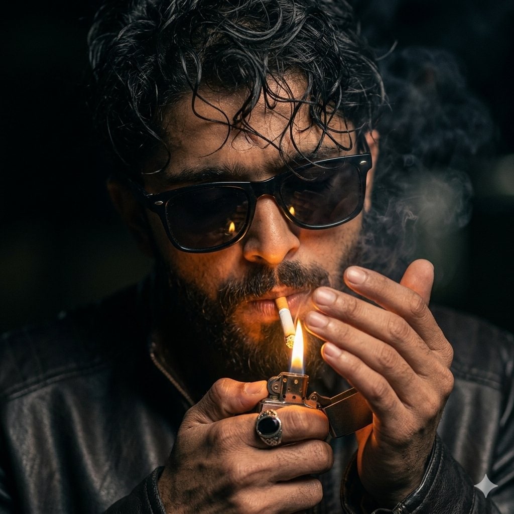个人资料/头像 - 情绪化电影感人像与打火机火焰