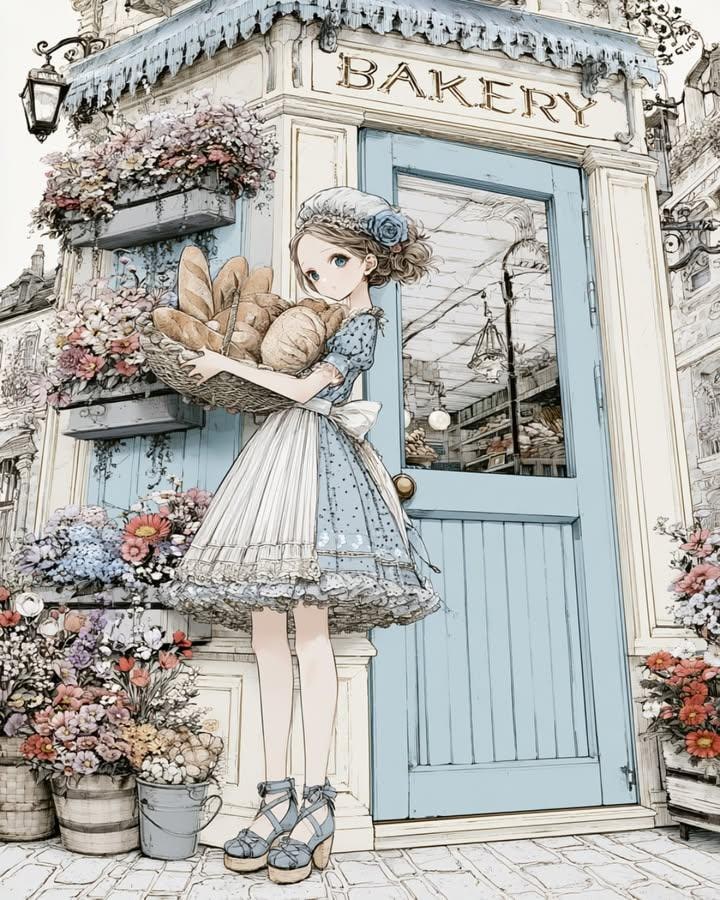 漫画/分镜 - 复古面包店动漫插画