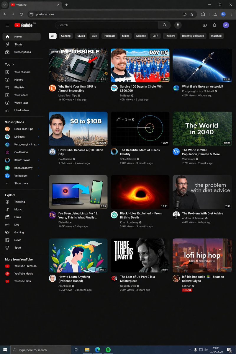 YouTube 深色模式桌面端 UI 原型