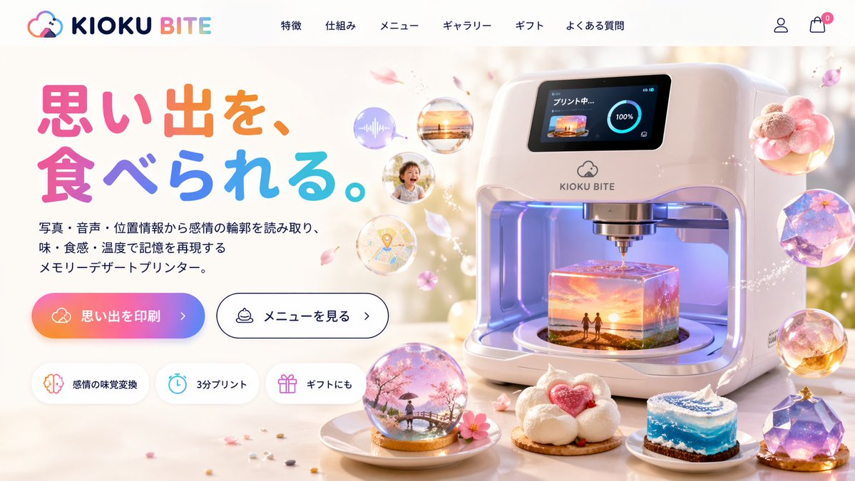 未来感 3D 食物打印机落地页