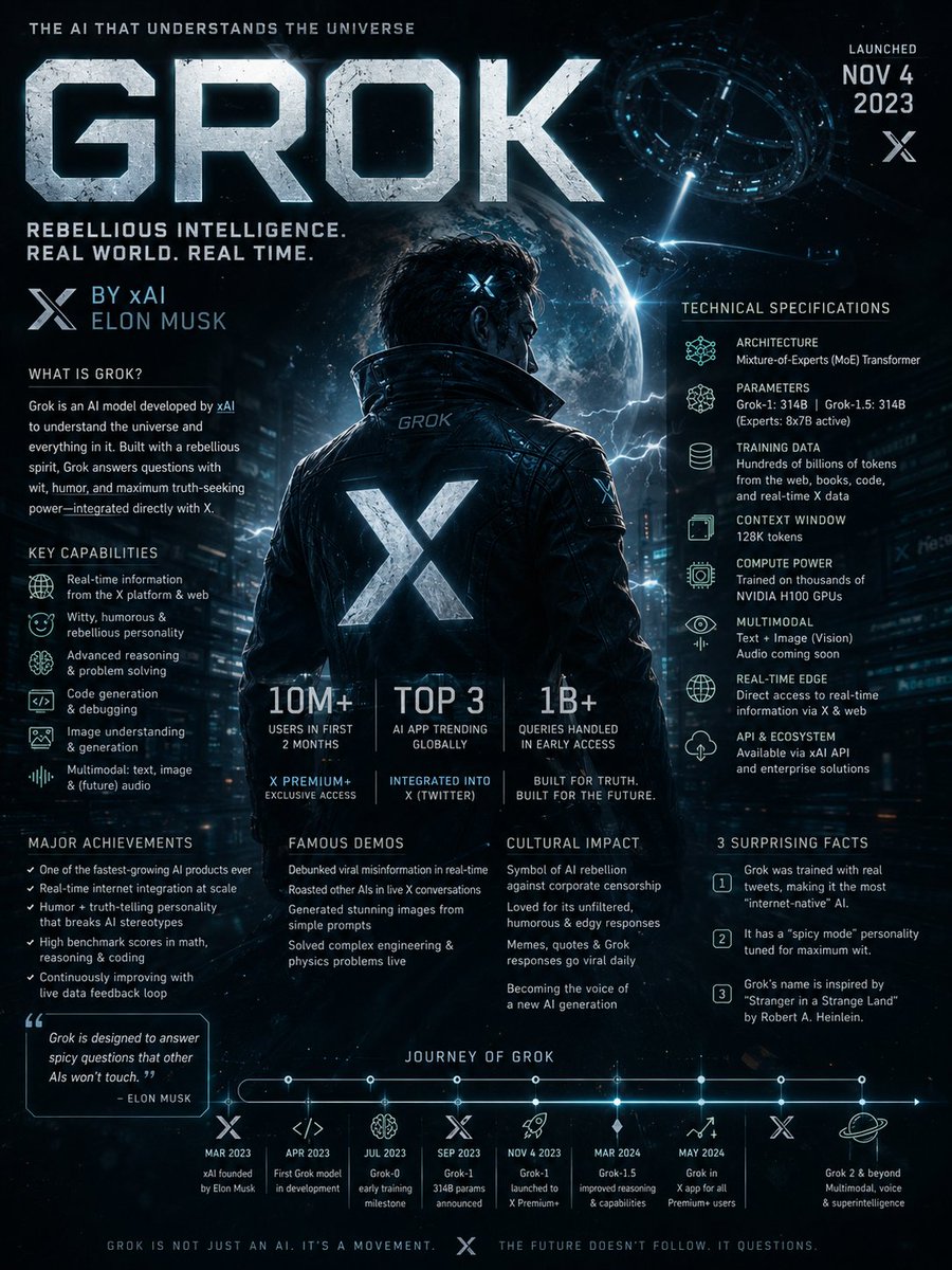 信息图 / 教育视觉 - Grok AI 杂志风信息图海报