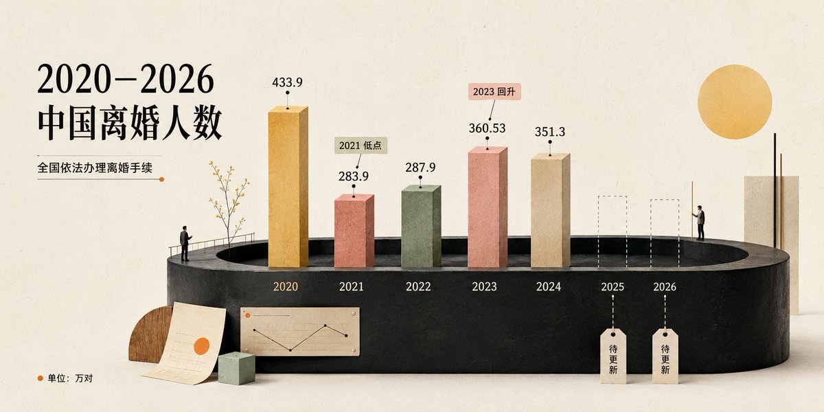 信息图 / 教育视觉 - 奶油风格中国离婚数据图表