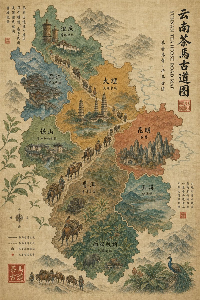 信息图 / 教育视觉 - 复古云南茶马古道地图