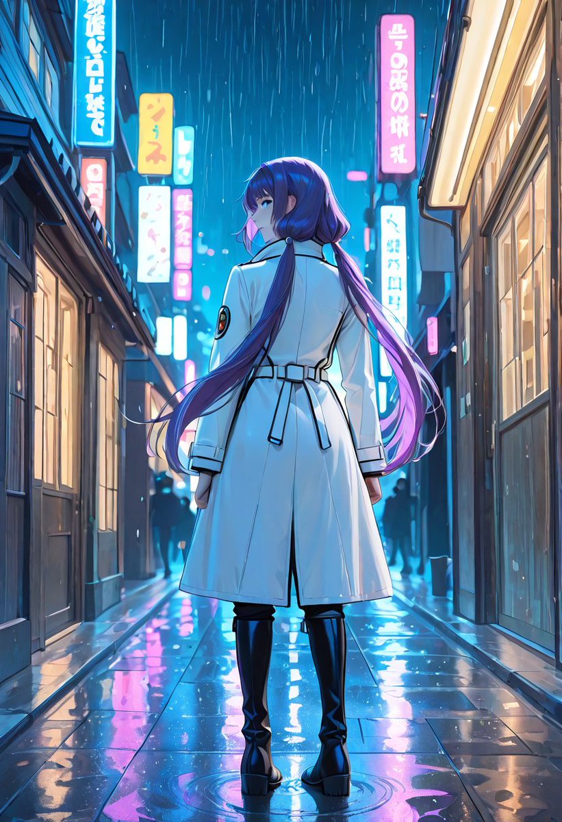 社交媒体帖子 - 雨夜霓虹动漫小巷女子