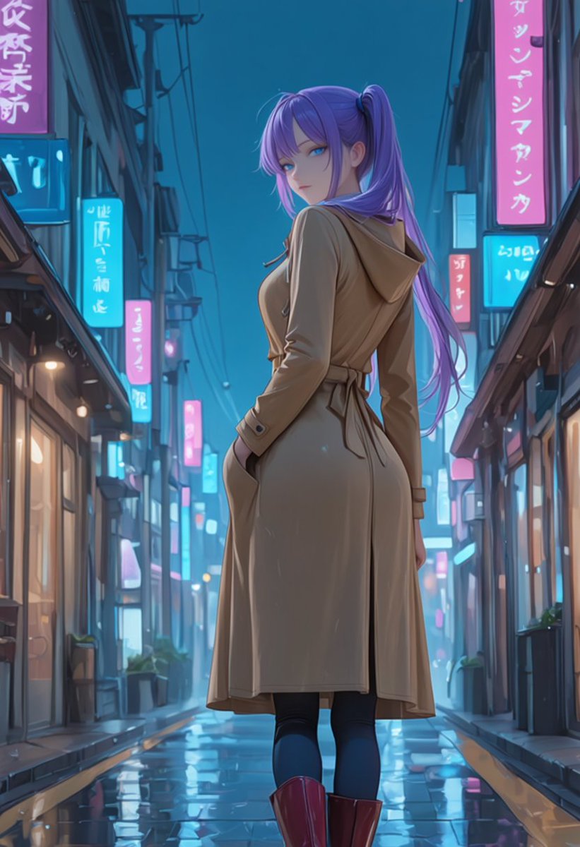 社交媒体帖子 - 雨夜霓虹动漫小巷女子