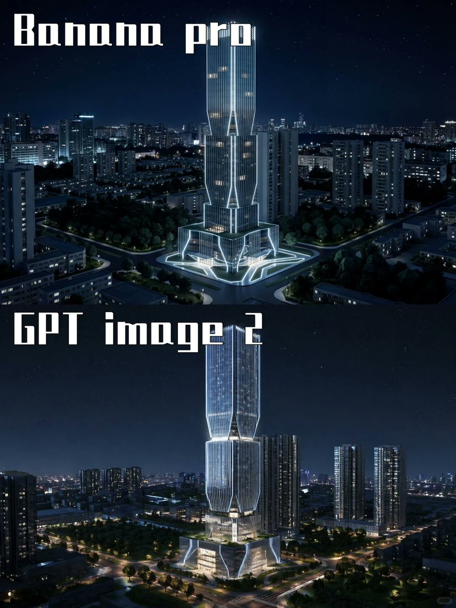 信息图/教育视觉 - 夜间摩天大楼 AI 模型对比