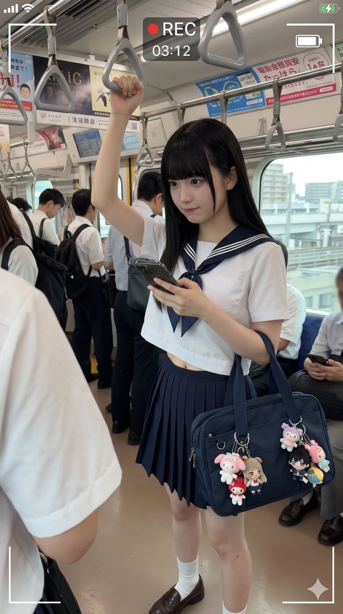 社交媒体帖子 - 日本电车女学生手机录制
