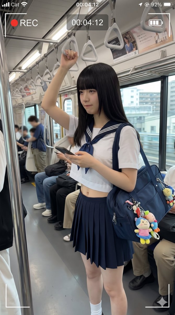 社交媒体帖子 - 日本电车女学生手机录制