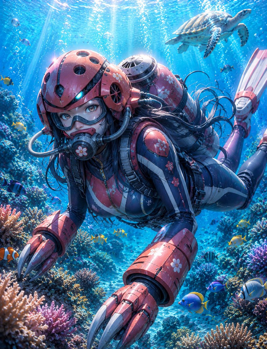 社交媒体帖子 - 水肺潜水角色插画