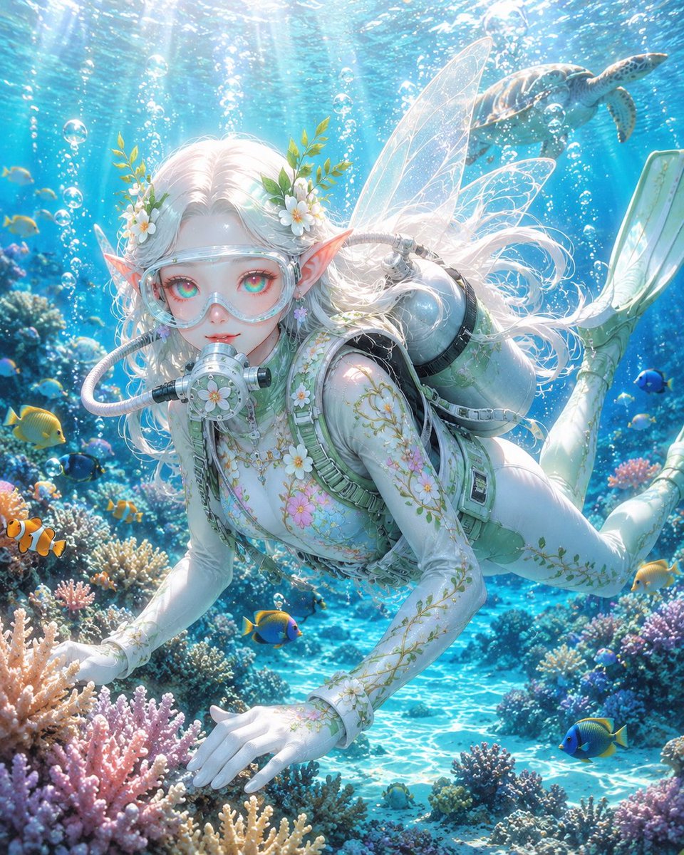 社交媒体帖子 - 水肺潜水角色插画