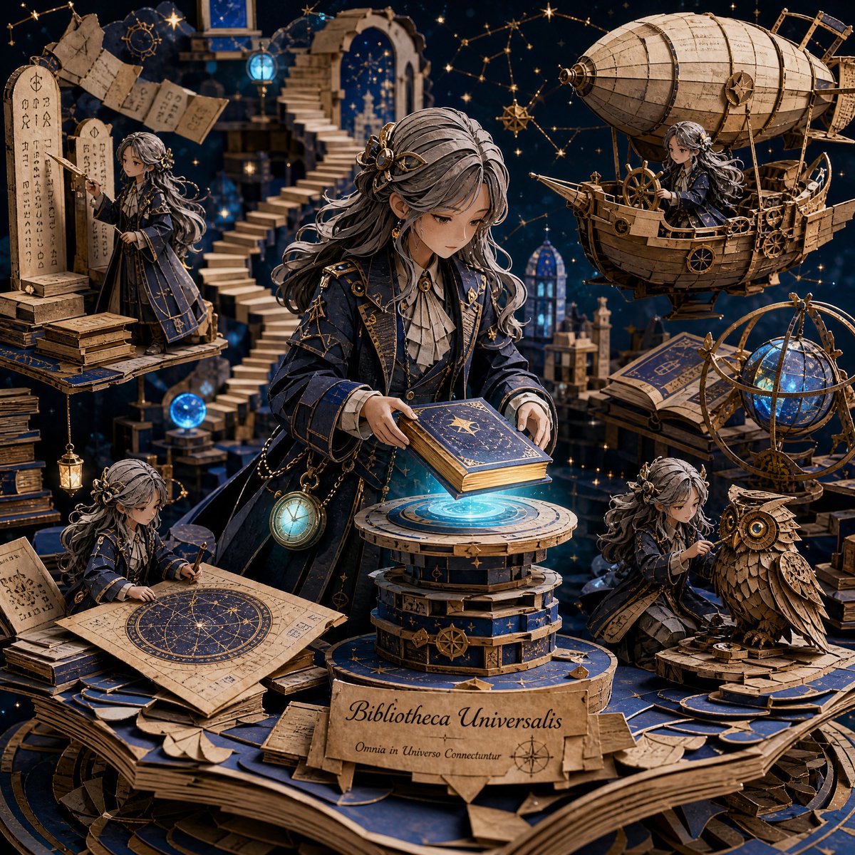 漫画/故事板 - 3D纸艺宇宙图书馆立体模型