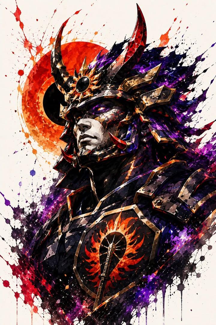 社交媒体帖子 - 武士水彩人像