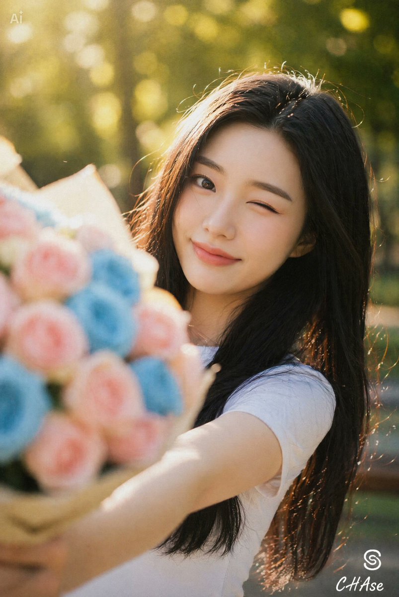 头像/个人资料 - 手持花束的眨眼快乐女性