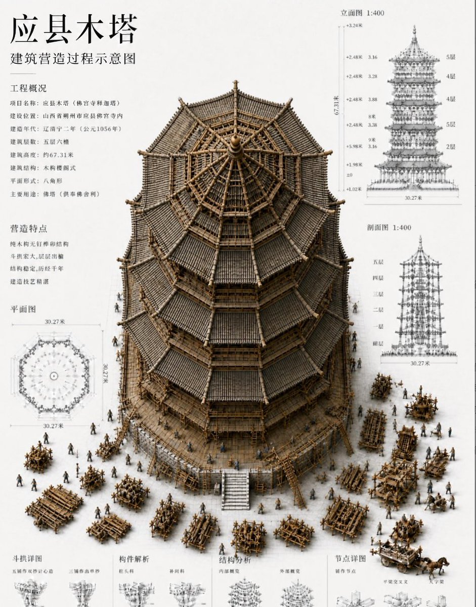 信息图 / 教育视觉 - 中国木塔结构板