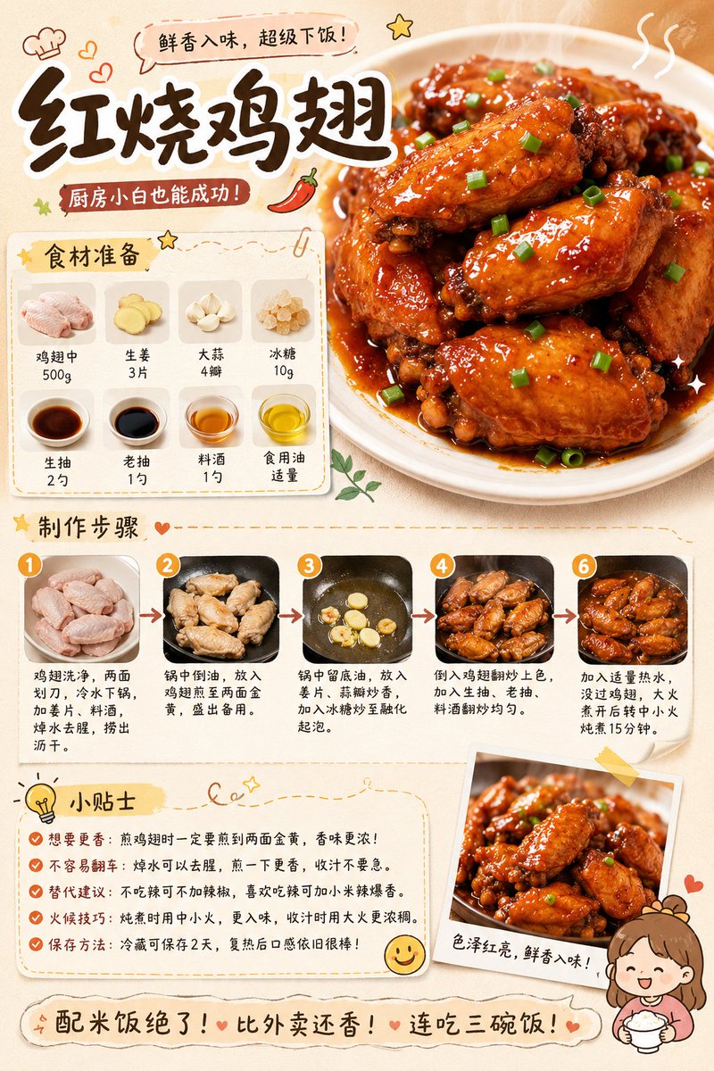 社交媒体帖子 - 美食食谱视觉笔记海报