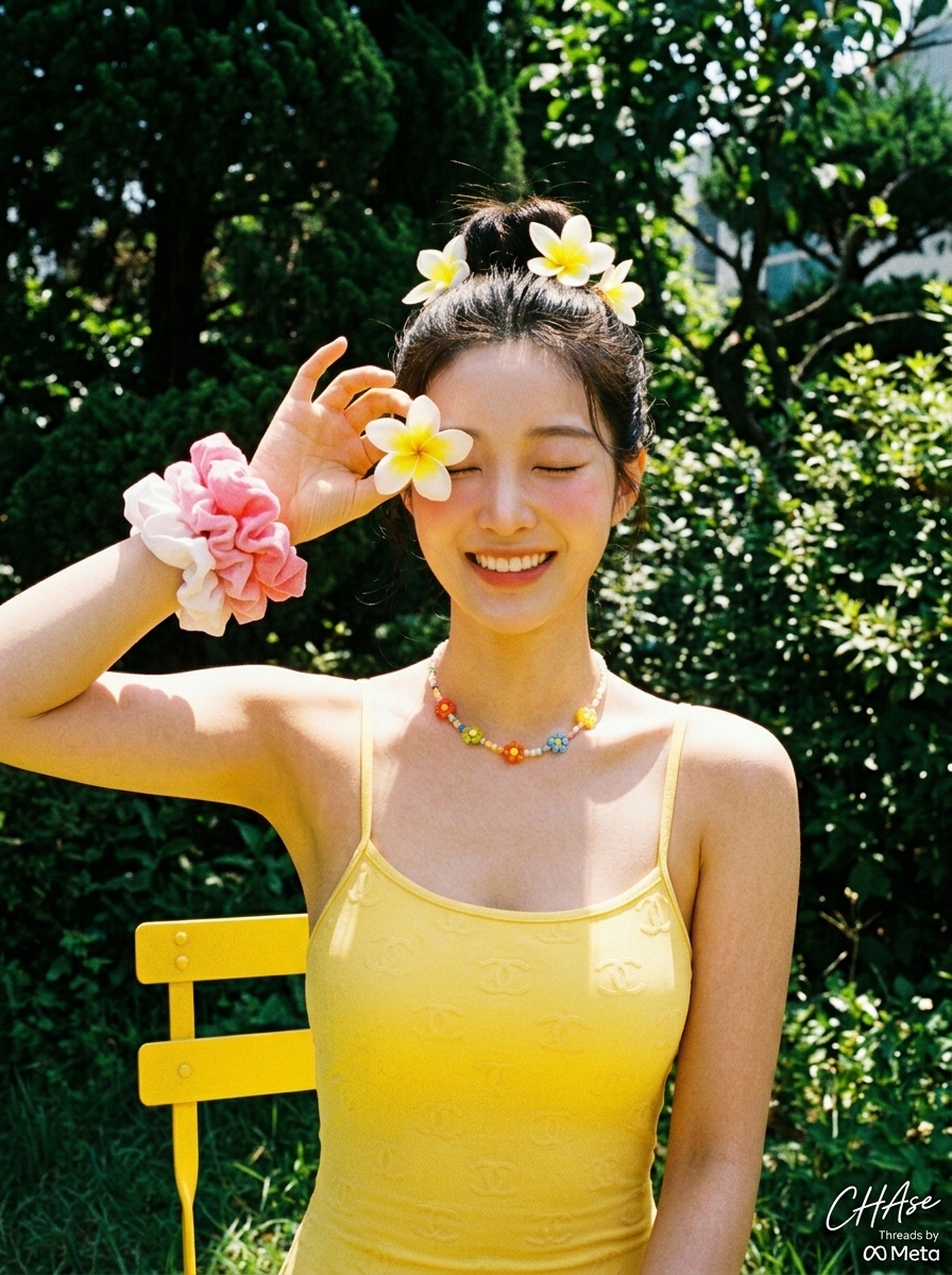 社交媒体帖子 - 复古夏日鸡蛋花度假人像