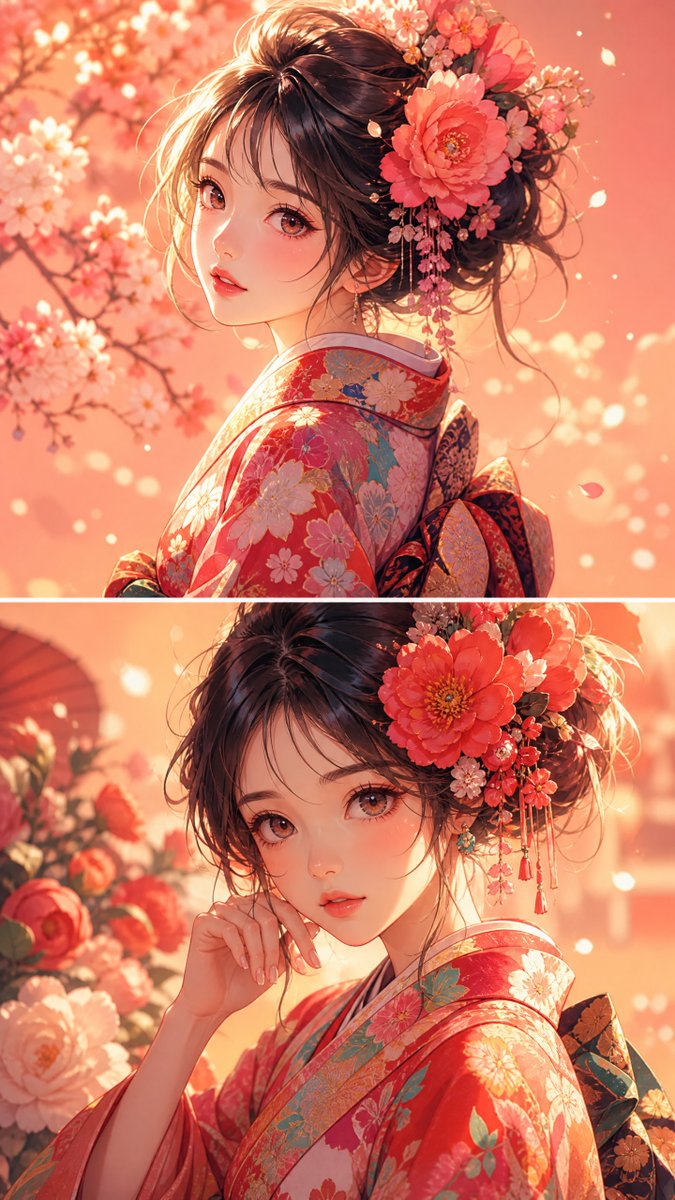 个人资料/头像 - 动漫女孩花卉和服人像