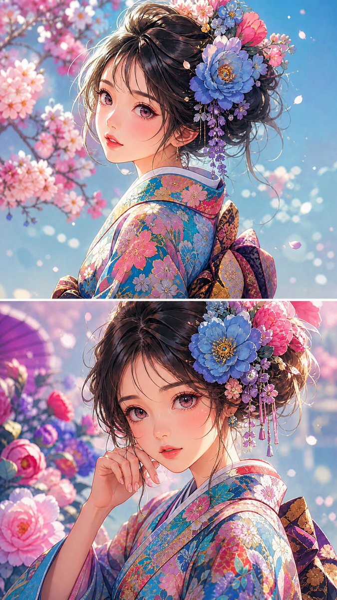 个人资料/头像 - 动漫女孩花卉和服人像