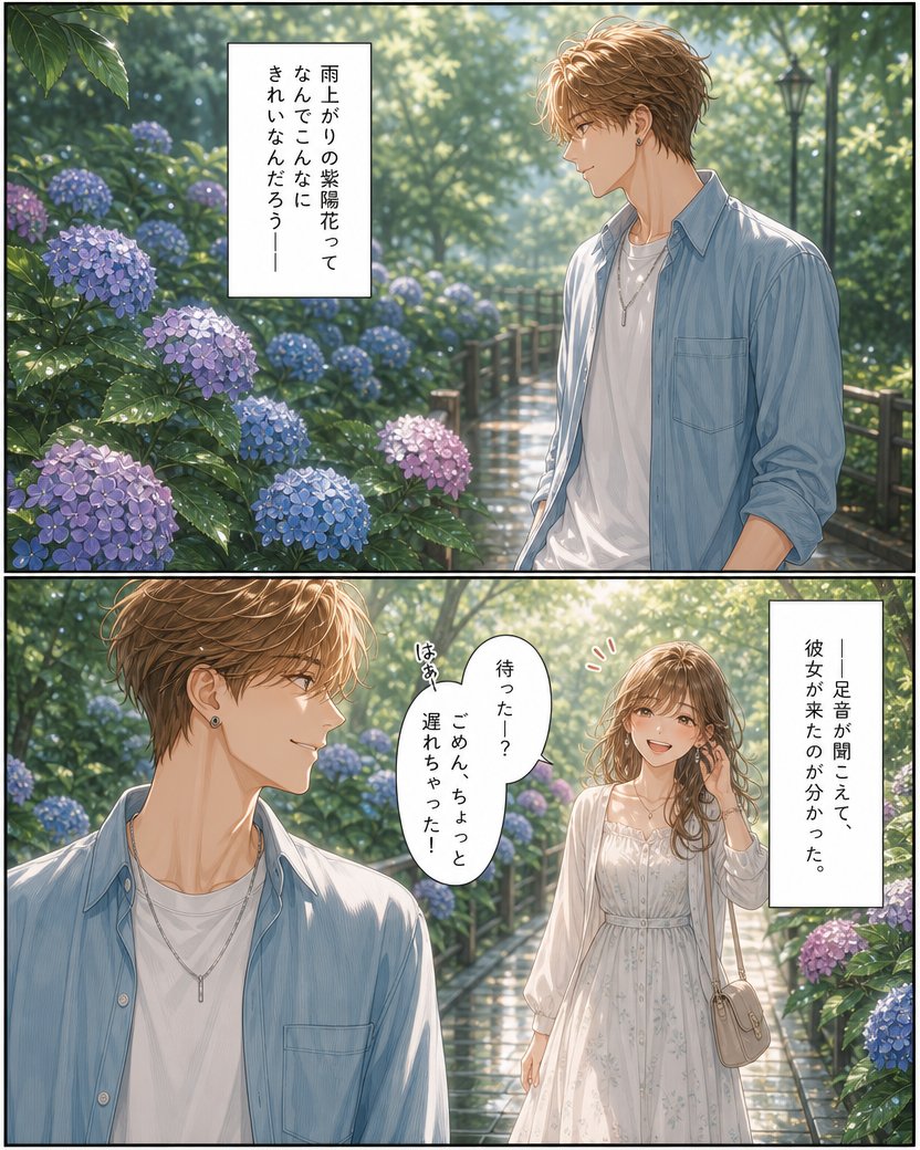 漫画/分镜 - 雨中绣球花浪漫漫画页