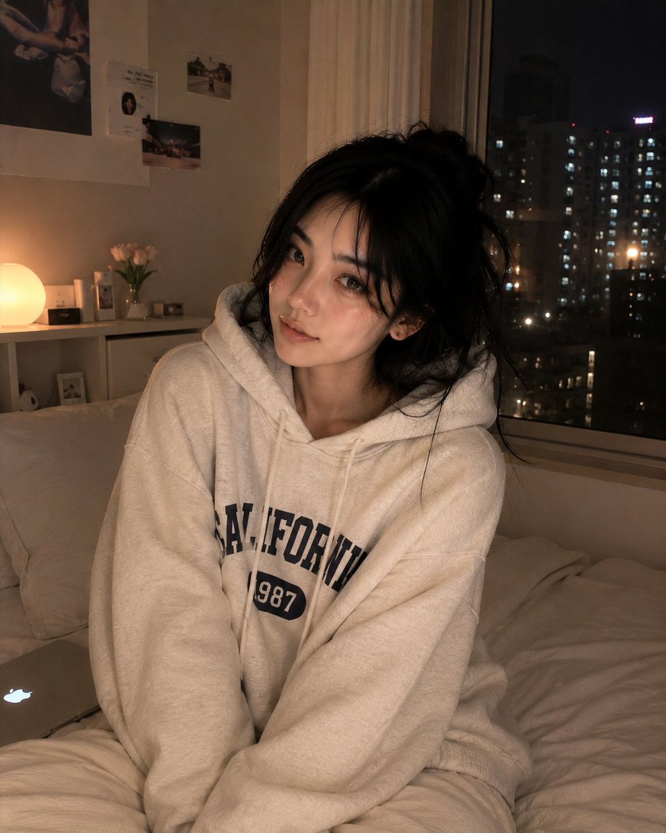 社交媒体帖子 - 温馨韩式卧室人像