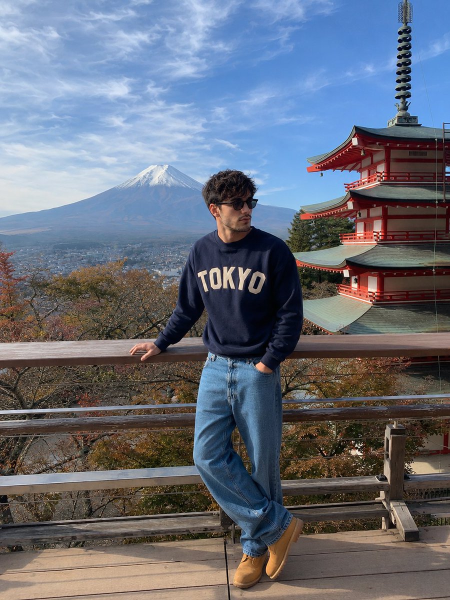 社交媒体帖子 - 富士山iPhone旅行照
