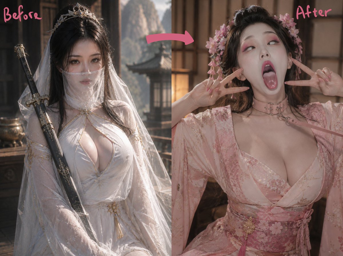 社交媒体帖子 - 古风奇幻前后对比双联画