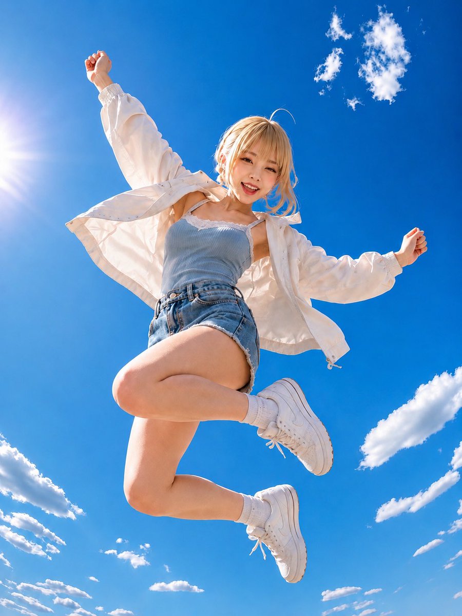 社交媒体帖子 - 蓝天下的夏日跳跃人像