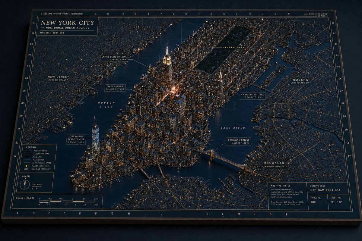 信息图/教育视觉 - 夜间纽约3D存档地图