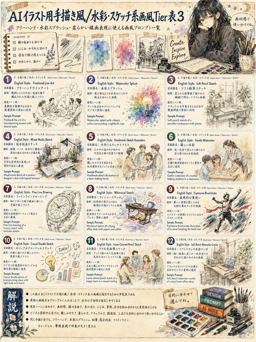 信息图/教育视觉 - 日式水彩速写风格分层海报