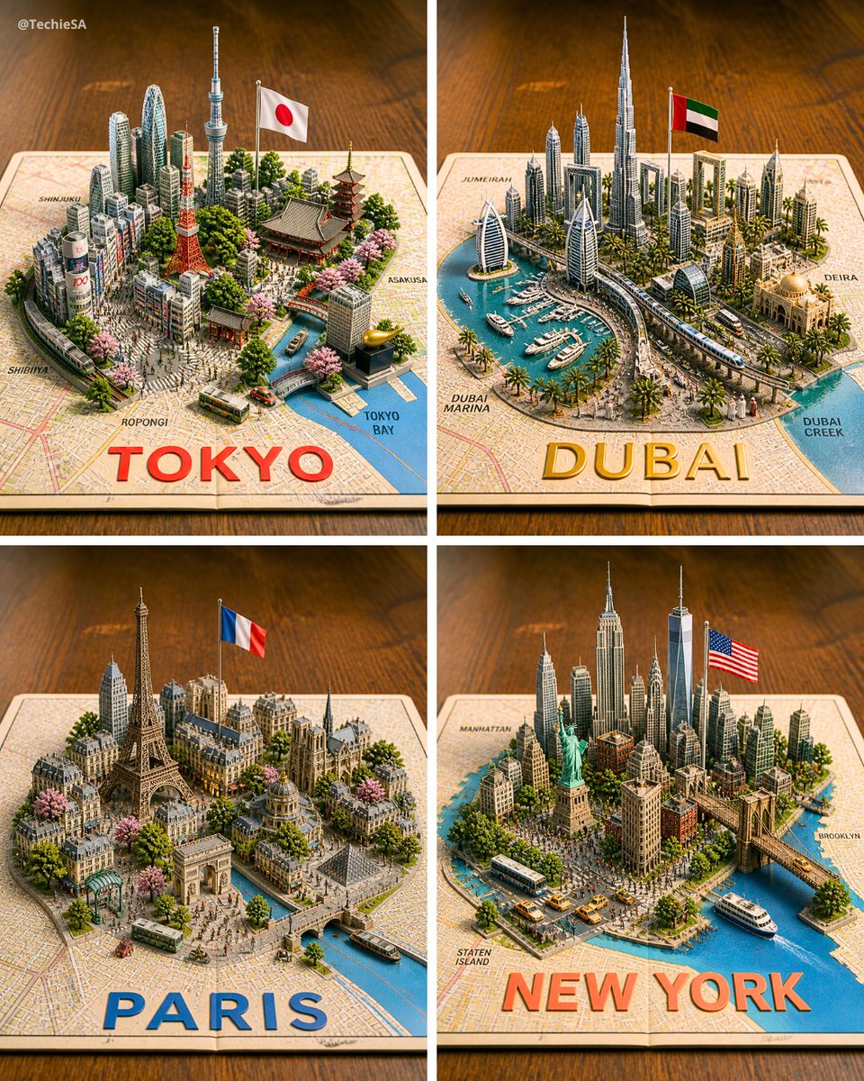 信息图 / 教育视觉 - 四张3D微缩城市地图