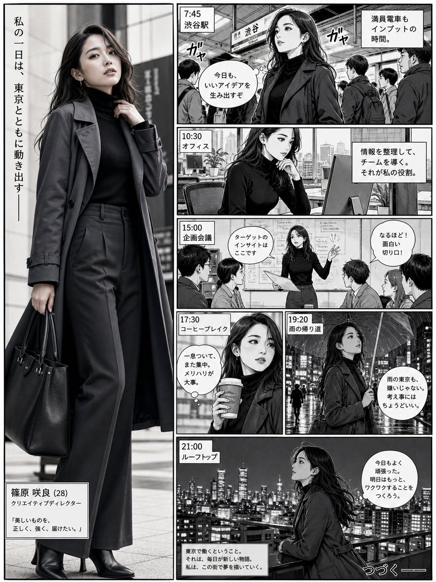 漫画/分镜 - 写实职业女性在漫画页面布局中