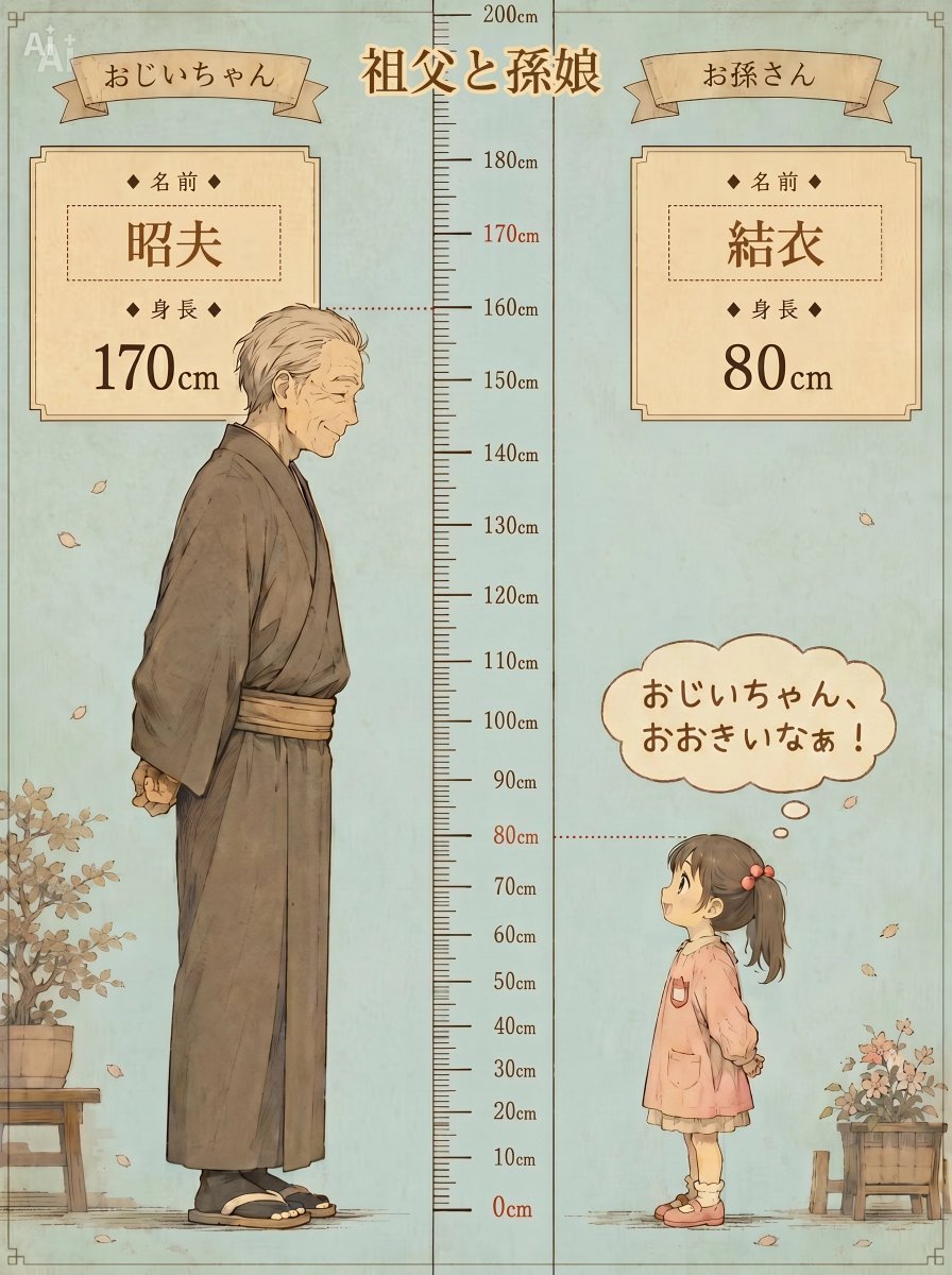 信息图/教育视觉 - 爷爷和孙女身高表