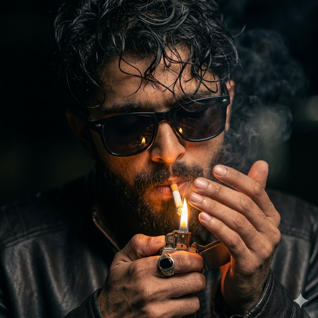 个人资料/头像 - 情绪化电影感人像与打火机火焰