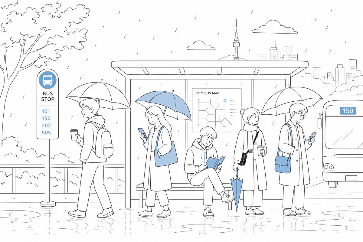 信息图 / 教育视觉 - 雨中城市公交站通勤