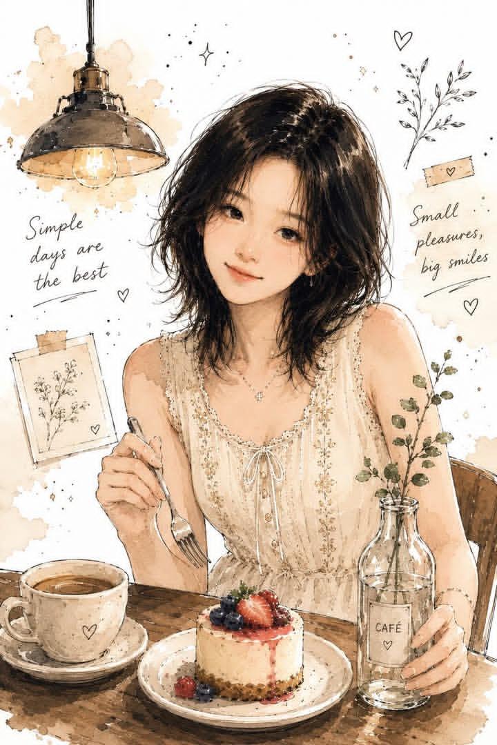 社交媒体帖子 - 水彩咖啡馆插画
