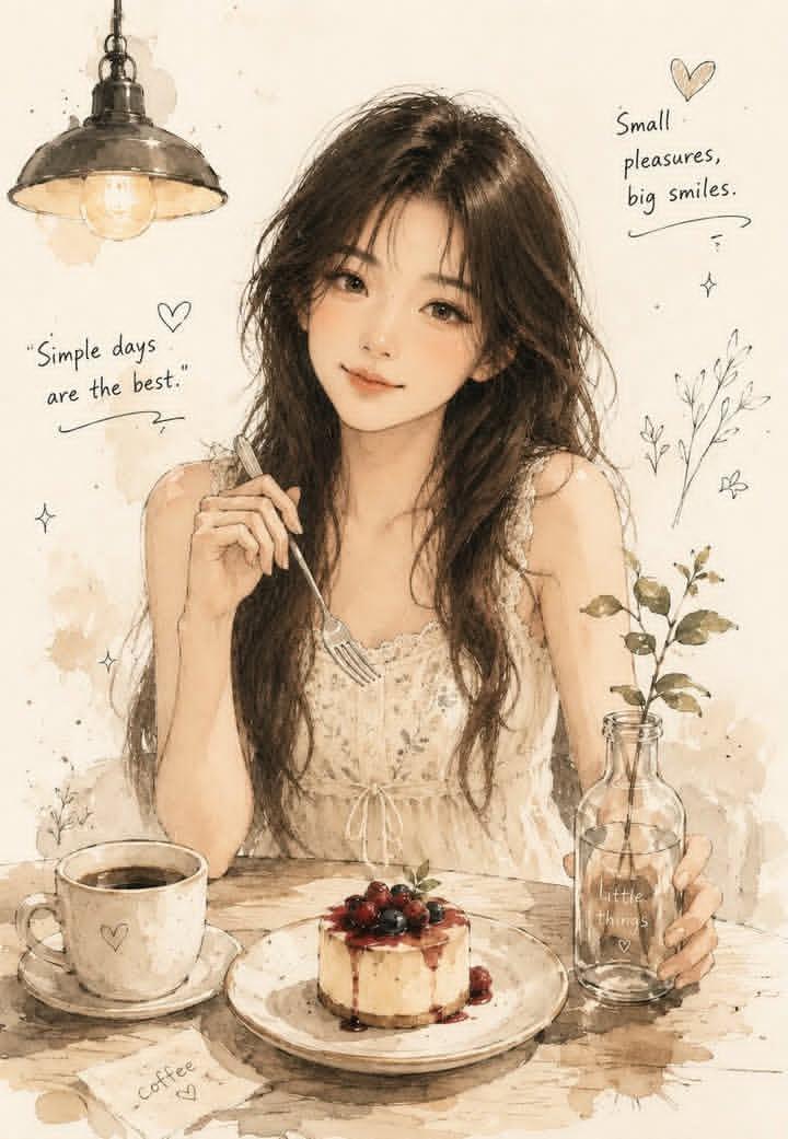 社交媒体帖子 - 水彩咖啡馆插画
