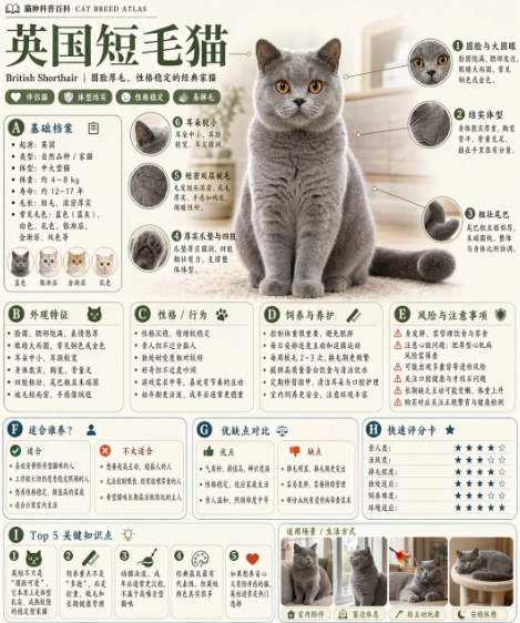信息图 / 教育视觉 - 英国短毛猫百科卡片