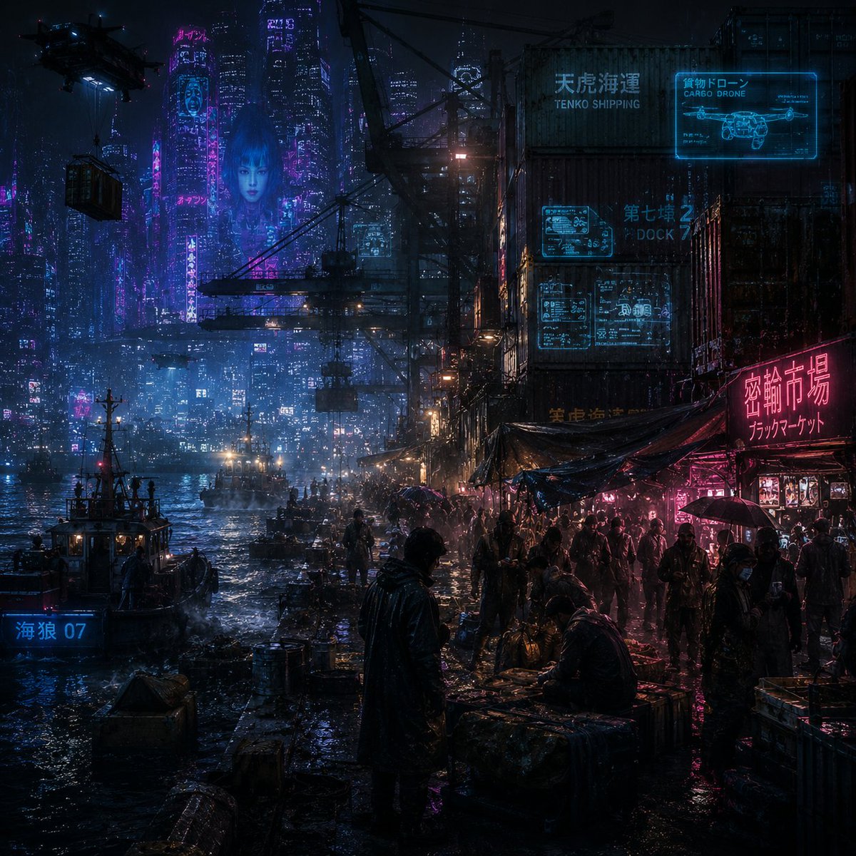 漫画/故事板 - 雨夜赛博朋克港黑市