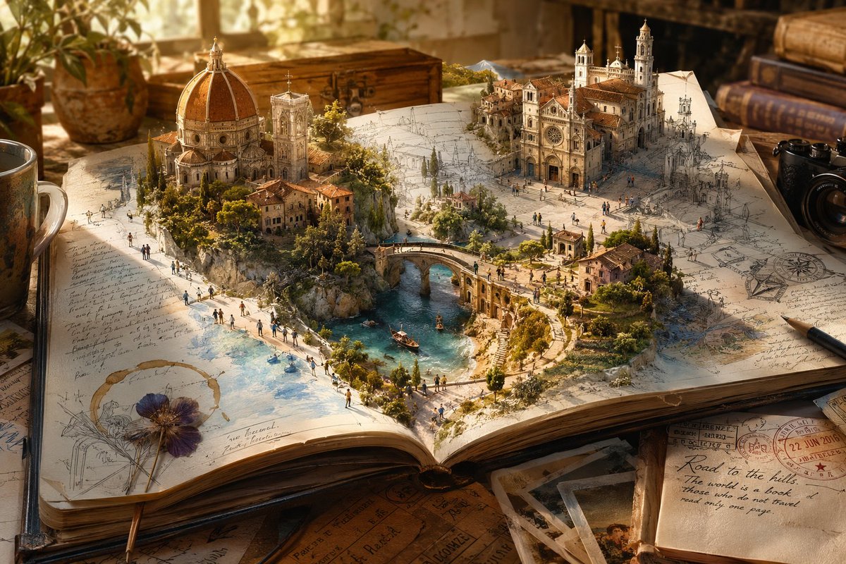 信息图 / 教育视觉 - 3D 笔记本世界旅行海报