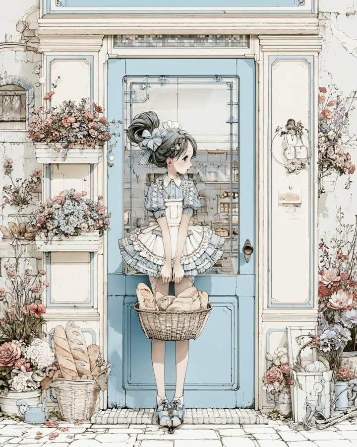 漫画/分镜 - 复古面包店动漫插画