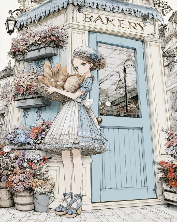 漫画/分镜 - 复古面包店动漫插画