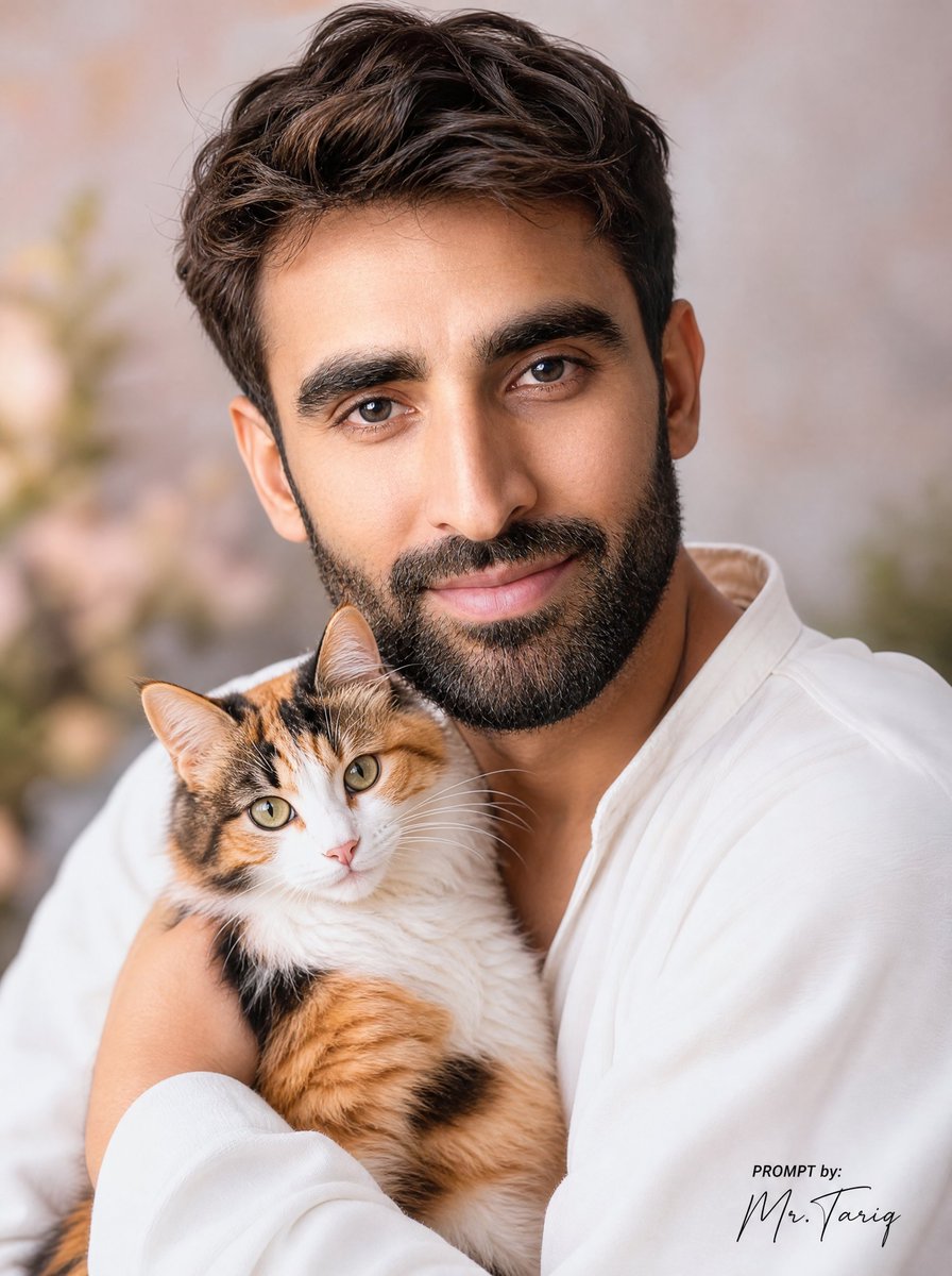个人资料/头像 - 梦幻男子抱着三花猫人像