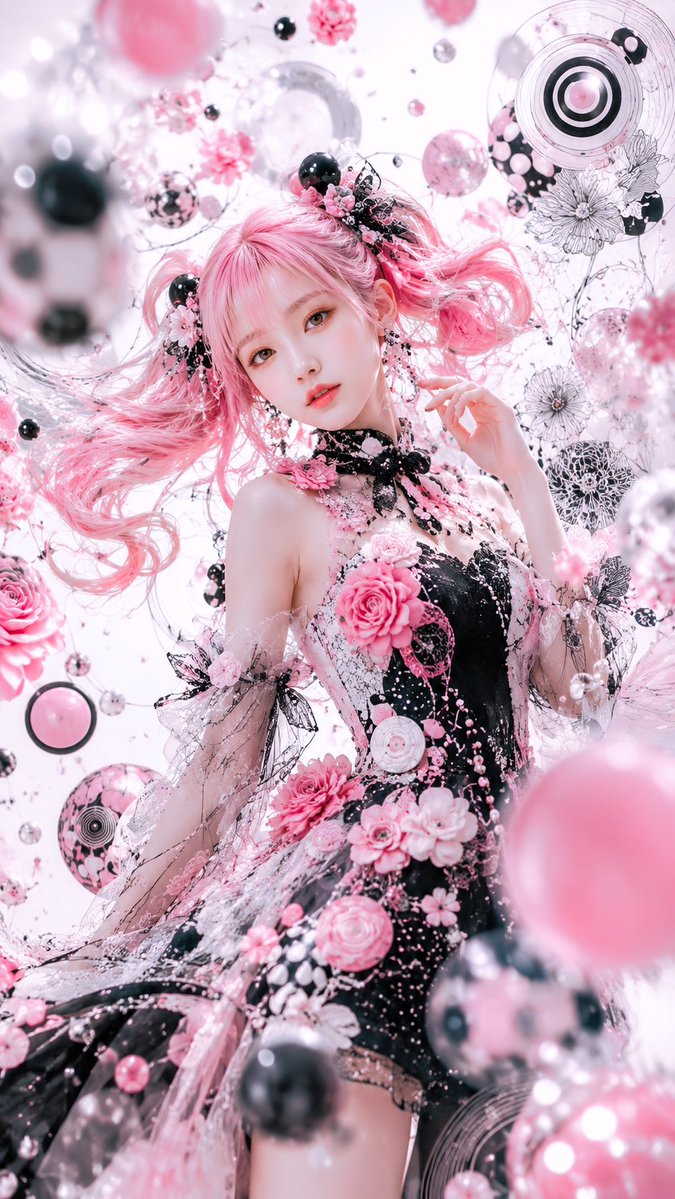 社交媒体帖子 - 粉色哥特花卉幻想人像