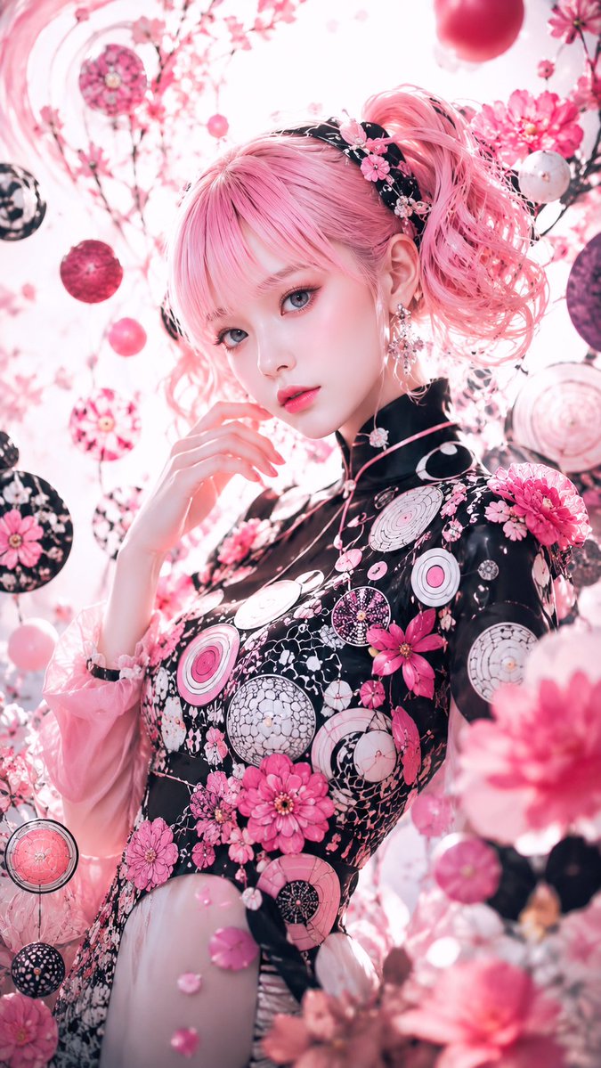 社交媒体帖子 - 粉色哥特花卉幻想人像