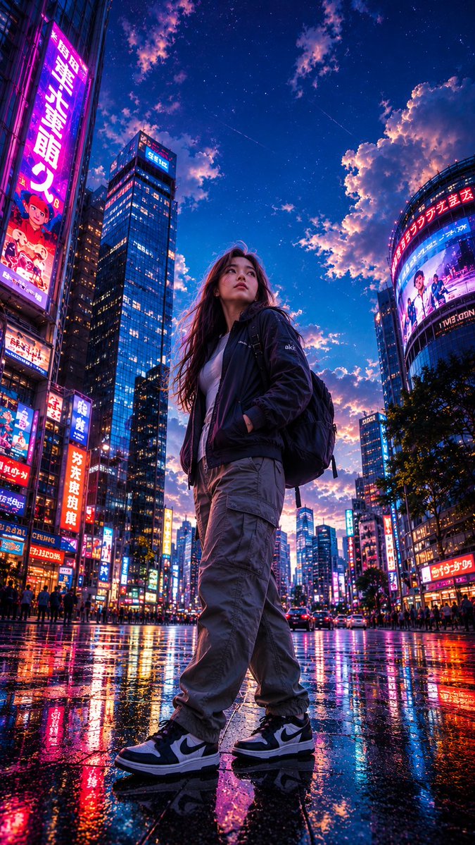 社交媒体帖子 - 鱼眼赛博朋克城市人像