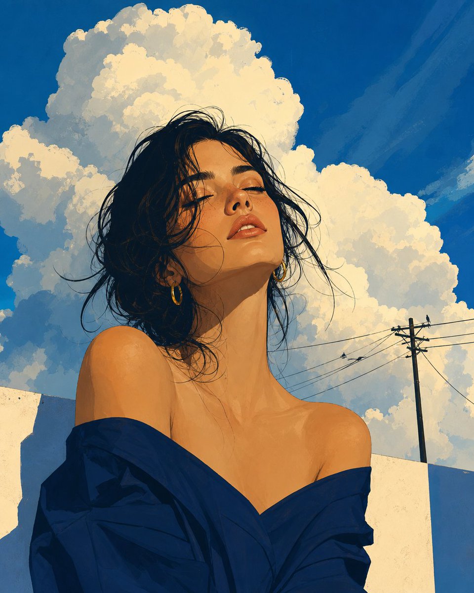 社交媒体帖子 - 优雅杂志风天空女性插画