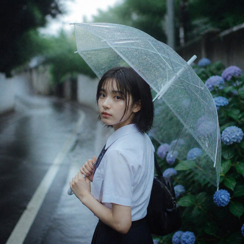 头像/头像 - 撑透明伞的雨中女学生